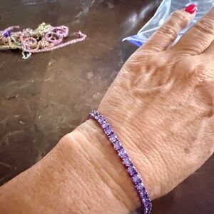 Purple Rhodium over Sterling Silver Tennis Bracelet for Women with CZ